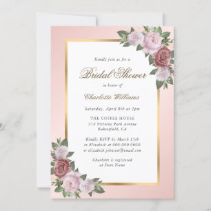 Elegant Blush Pink Gold Floral Bridal Shower Invitation