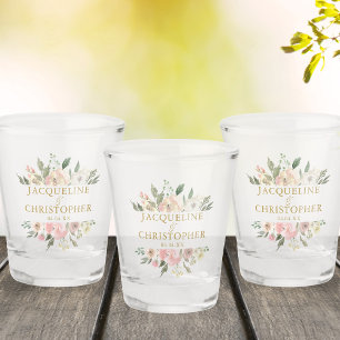 Elegant Blush Pink Gold Floral Custom Wedding Shot Glass