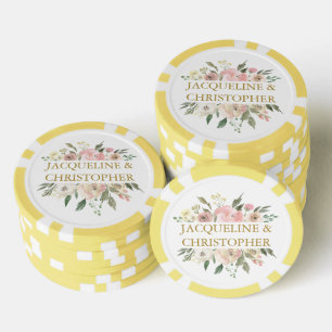 Elegant Blush Pink Gold Floral Spring Wedding Poker Chips