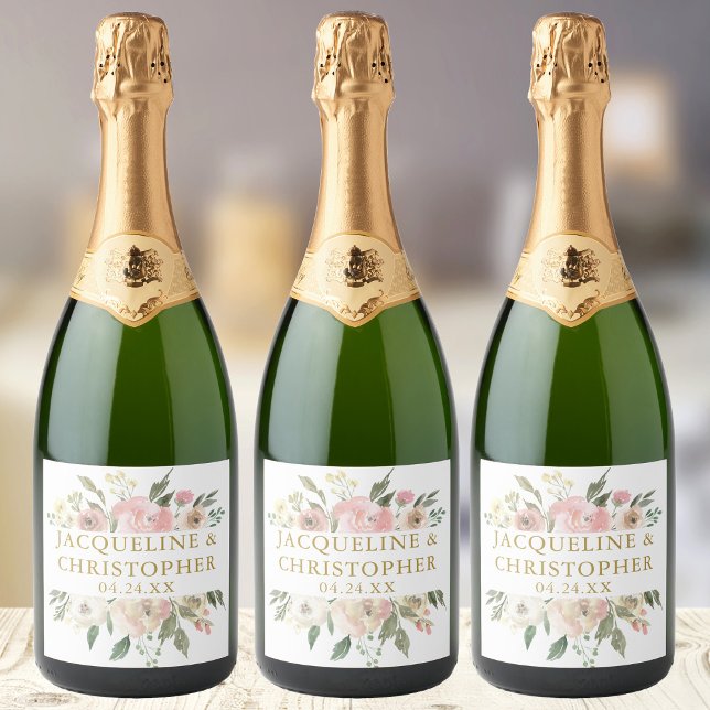 Elegant Blush Pink Gold Floral Summer Wedding Sparkling Wine Label (Creator Uploaded)