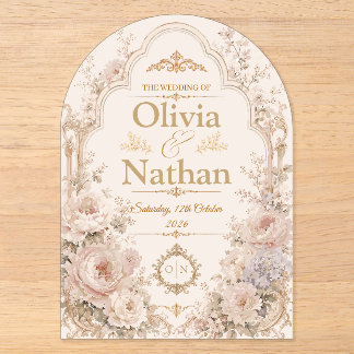 Elegant Blush Pink Gold Floral Vintage Wedding Acrylic Invitations