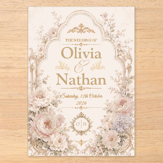 Elegant Blush Pink Gold Floral Vintage Wedding Acrylic Invitations
