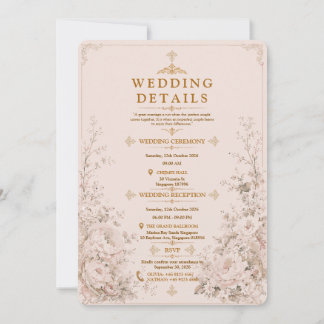Elegant Blush Pink Gold Floral Vintage Wedding Invitation
