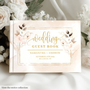 Elegant Blush Pink Gold Floral Wedding Guest Book