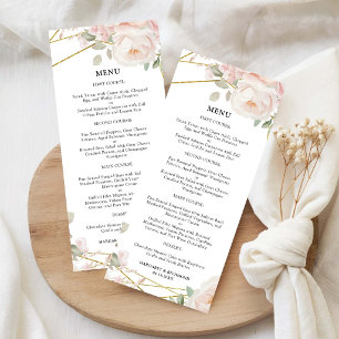 Elegant Blush Pink & Gold Floral Wedding Menu