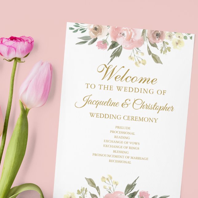Elegant Blush Pink Gold Floral Wedding Program (Creator Uploaded)