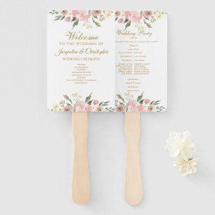 Elegant Blush Pink Gold Floral Wedding Program Fan