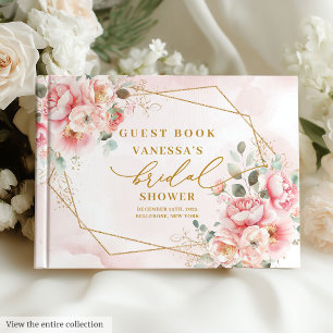 Elegant Blush Pink Gold Frame Floral Bridal Shower Guest Book