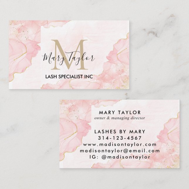 Elegant Blush Pink Gold Glitter Marble Business Card (Front/Back)