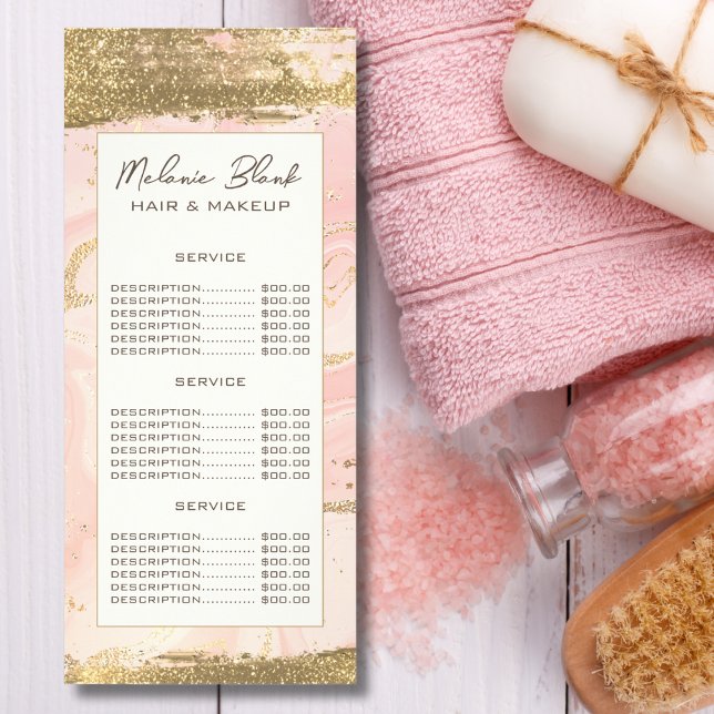 Elegant Blush Pink Gold Hair Stylist Beauty Salon Rack Card (Creator Uploaded)