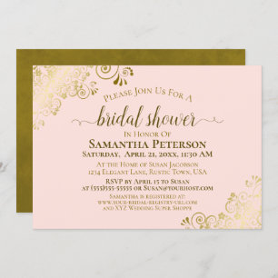 Elegant Blush Pink & Gold Lace Bridal Shower Invitation