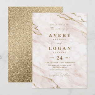 Elegant Blush Pink & Gold Marble & Glitter Wedding Invitation