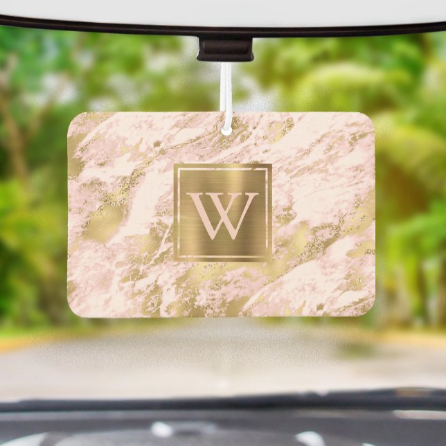 Elegant Blush Pink Gold Marble Monogram Car Air Freshener (Creator Uploaded)