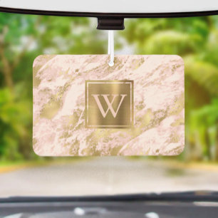 Elegant Blush Pink Gold Marble Monogram Car Air Freshener