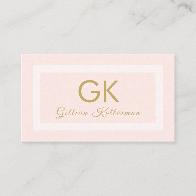 Elegant Blush Pink Gold Monogram Business Card (Front)