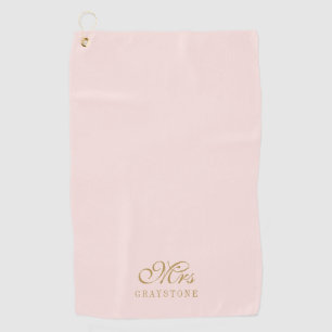 Elegant Blush Pink & Gold Mrs Name Golf Towel
