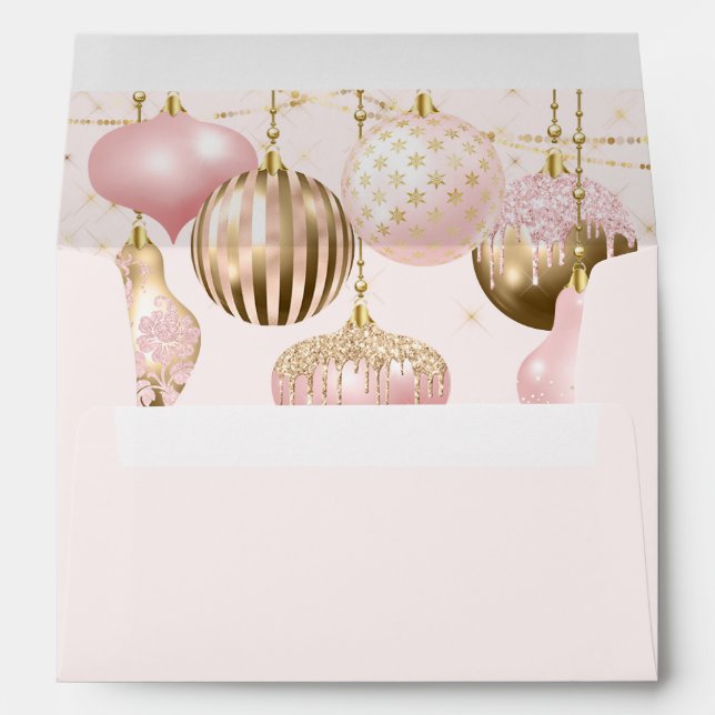 Elegant Blush Pink Gold Ornaments Christmas Envelope (Back (Bottom))