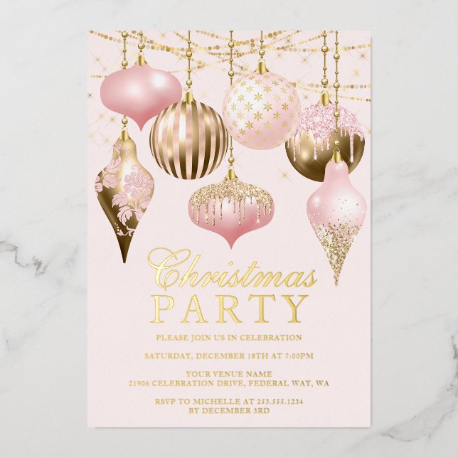 Elegant Blush Pink Gold Ornaments Christmas Party  (Front)