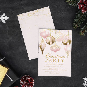 Elegant Blush Pink Gold Ornaments Christmas Party Invitation
