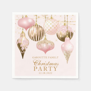 Elegant Blush Pink Gold Ornaments Christmas Party Napkin