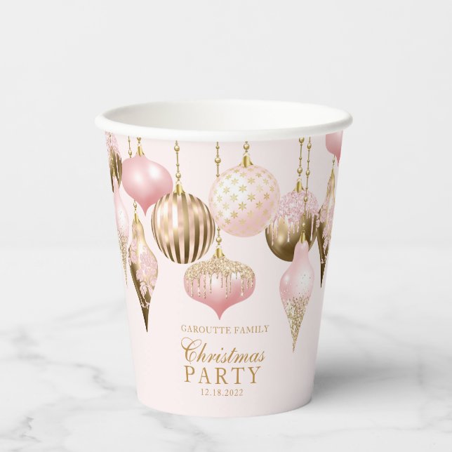 Elegant Blush Pink Gold Ornaments Christmas Party Paper Cups (Front)