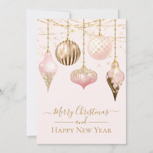 Elegant Blush Pink Gold Ornaments Merry Christmas  Card