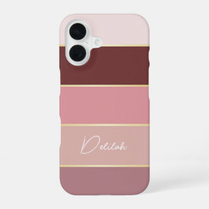 Elegant blush pink gold Personalised Colour Stripe iPhone 16 Case