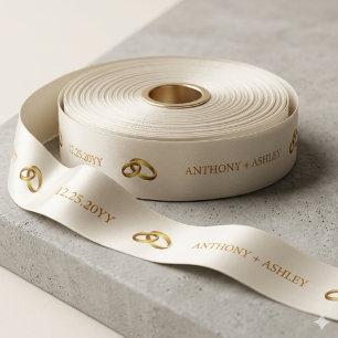 Elegant Blush Pink Gold Personalised Wedding Satin Ribbon