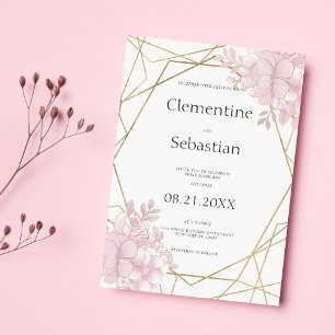 Elegant blush pink gold terrarium floral wedding invitation