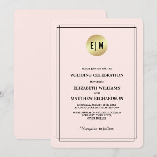 Elegant Blush Pink   Gold Wedding Invitation