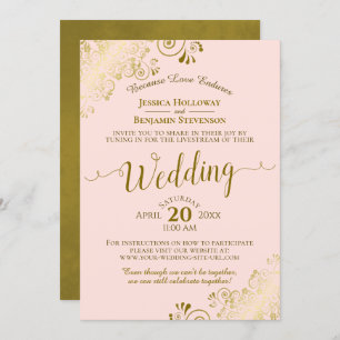 Elegant Blush Pink & Gold Wedding Livestream Invitation