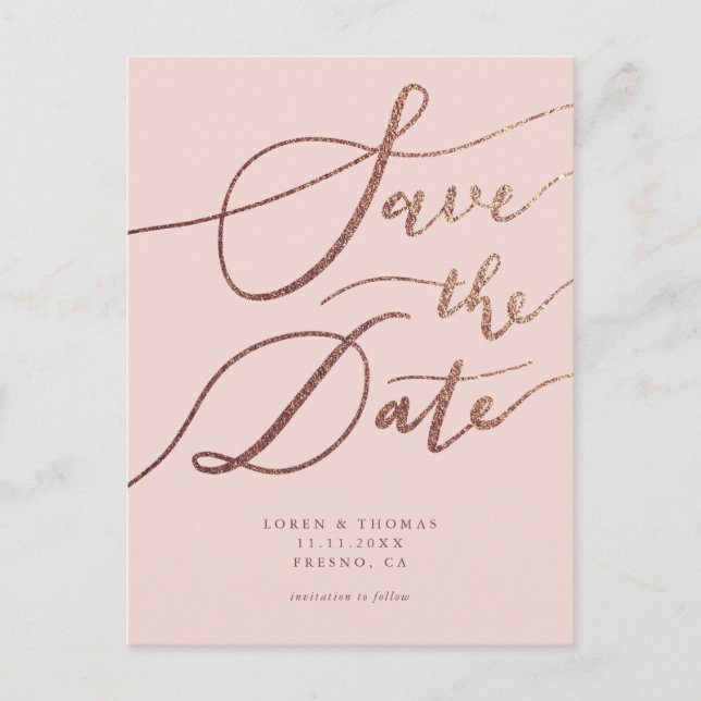 Elegant Blush Pink Gold Wedding Save The Date Announcement Postcard (Front)