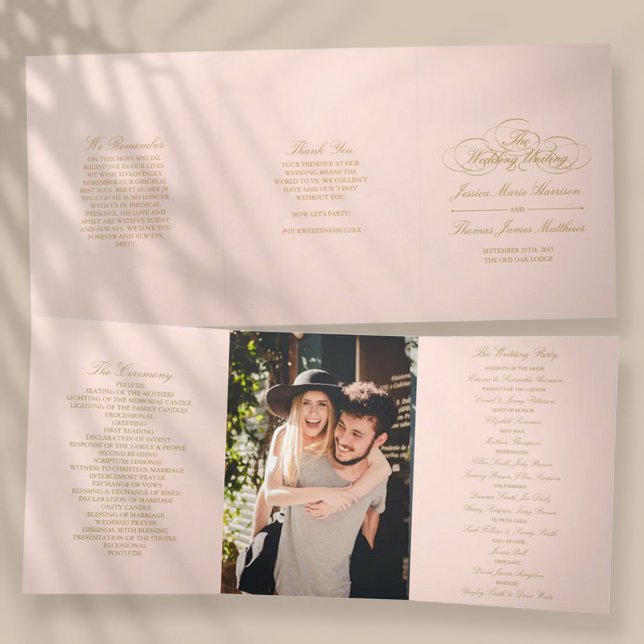 Elegant Blush Pink & Gold Wedding Tri-Fold Programme (Creator Uploaded)
