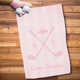 Elegant Blush Pink Golf Club Bows Stripes Custom Towel