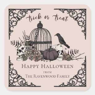 Elegant Blush Pink Gothic Happy Halloween Square Sticker