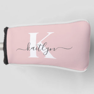 Elegant Blush Pink Gray Script Monogram Golf Head Cover