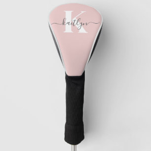 Elegant Blush Pink Gray Script Monogram Golf Head Cover