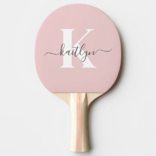 Elegant Blush Pink Gray Script Monogram Ping Pong Paddle