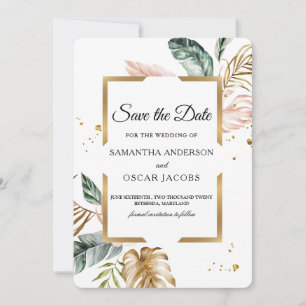 Elegant Blush Pink Green Gold Leaves Gold Drops Save The Date