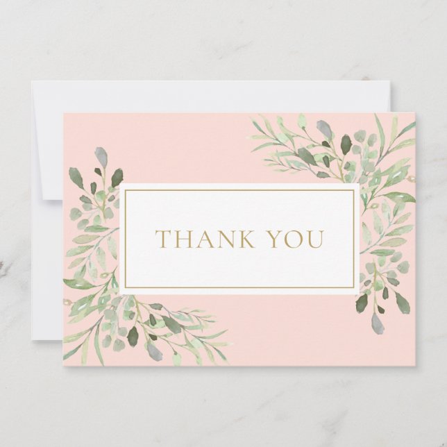 Elegant Blush Pink Greenery Baptism Christening Thank You Card (Front)
