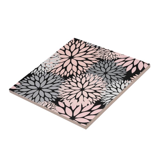 Elegant Blush Pink Grey Dahlia Floral Ceramic Tile (Side)