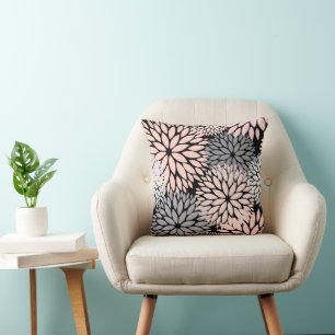 Elegant Blush Pink Grey Dahlia Floral Cushion