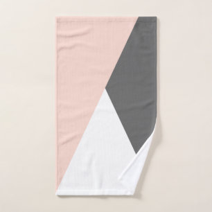 Elegant blush pink & grey geometric triangles bath towel set