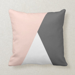 Elegant blush pink & grey geometric triangles cushion