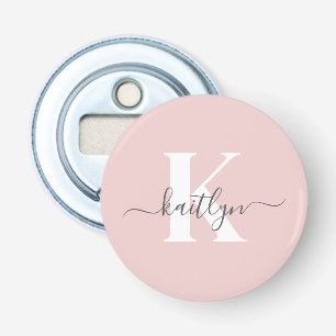 Elegant Blush Pink Grey Script Monogram Bottle Opener