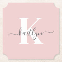 Elegant Blush Pink Grey Script Monogram
