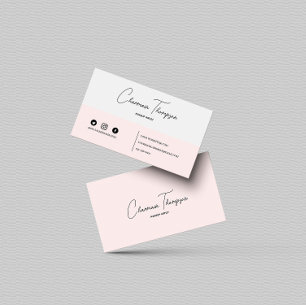 Elegant Blush Pink Grey Social Media  Business Card
