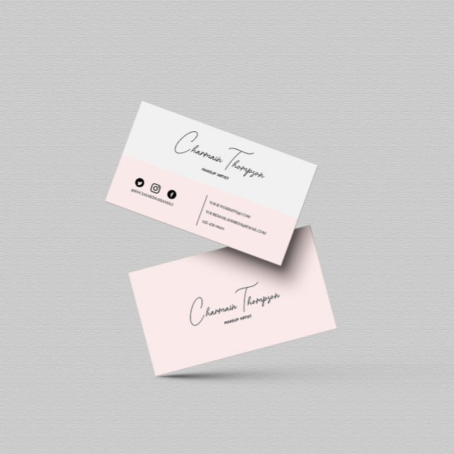 Elegant Blush Pink Grey Social Media  Business Card (Creator Uploaded)