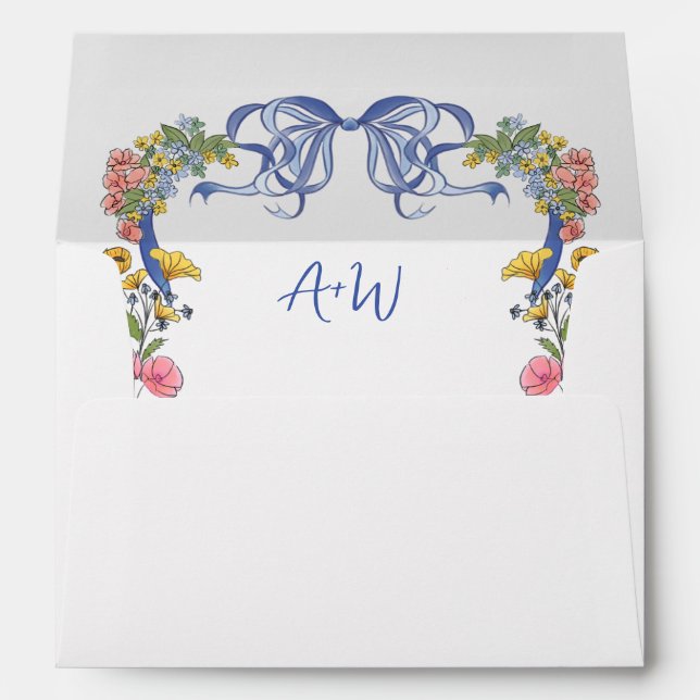 Elegant Blush Pink Hand Drawn Bow Wedding Envelope (Back (Bottom))