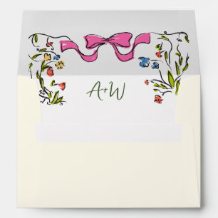Elegant Blush Pink Hand Drawn Bow Wedding Envelope